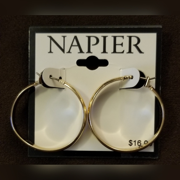 NAPIER GOLDTONE HOOP EARRINGS- 2 PAIRS - BRAND NEW ON CARDS - CLICK-TOP - Picture 5 of 8